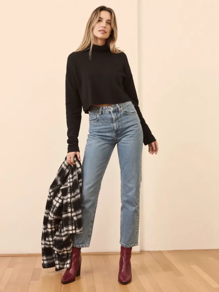 Black Cropped Knit and Burgundy Boots