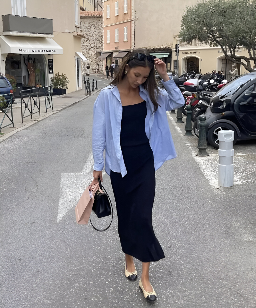 Shirt + Dress + Ballet Flats