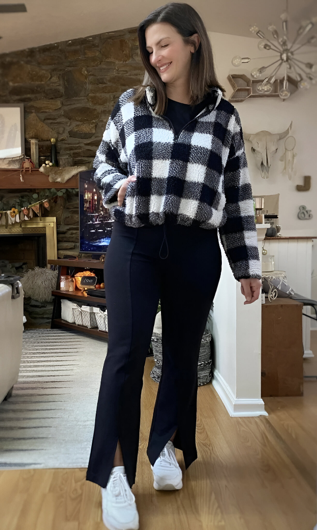 Black White Plaid Pullover